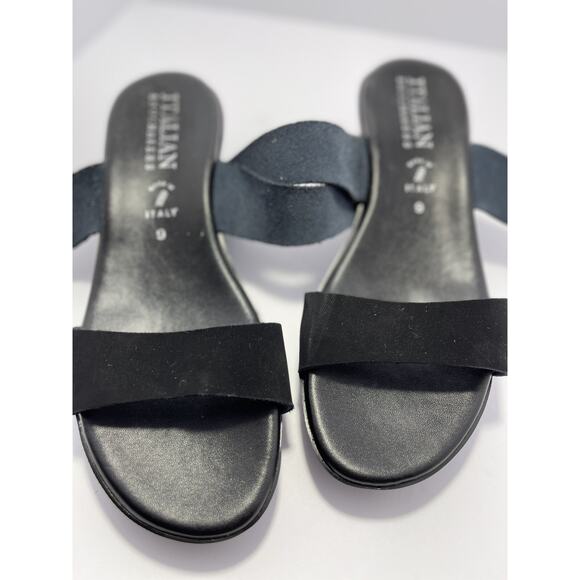 Italian Shoemakers Quincie Wedge Slip On Sandals Black Silver Buckle Size 9 - Picture 8 of 9